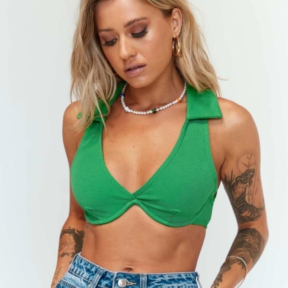 Princess Polly Green Crop-top ribbed green size 4 i1